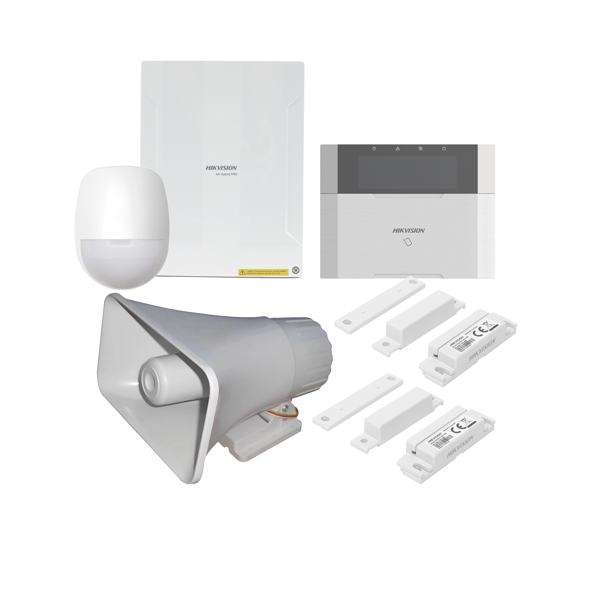 DS-PHA64-LP/PACK(30W)|KIT Panel de Alarma AX HYBRID PRO / 1 Panel Híbrido / 1 Teclado LCD / 1 PIR / 2 Contactos Magnéticos / 1 Sirena de 30 Watts